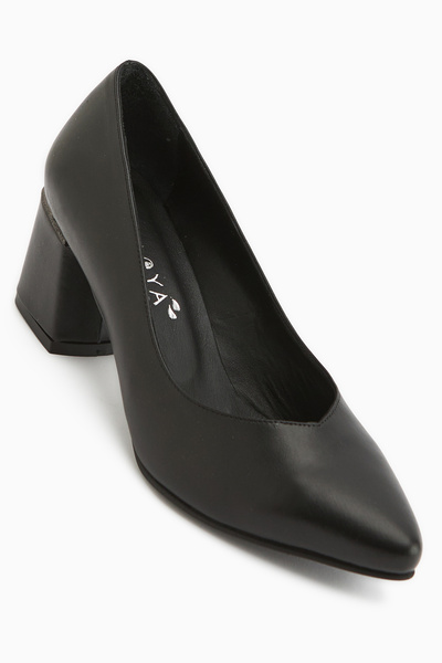 Limoya Ferida Genuine Leather Black Thick Heeled Women's Shoes