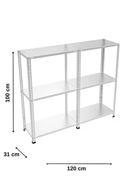 ALANRAF 3 Katlı 2 Li Bitişik Çelik Raf 31x120x100 cm Galvaniz Raf Arşiv Rafı ...