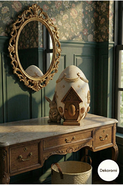 Dekoromi Dekoratif Tavşanlı Paskalya Yumurtası Evi (30cm Boy) Hediyelik ve De...