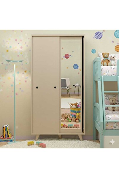 FUHO Troya Aynalı Sürgü Gardırop Vizon Bej