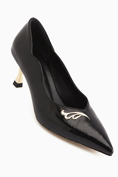 Limoya Liona Black Buckle Detailed Women's Heeled Shoes Stiletto