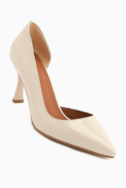 Limoya Flory Beige Patent Leather Women's Heeled Shoes Stiletto