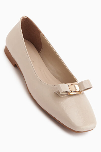 Limoya Μπαλαρίνες Darin Beige με λεπτομέρεια φιόγκου και αμβλύ μύτη