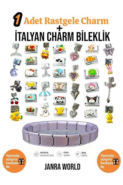 JANRA WORLD 1 Piece Random Charm + Italian Charm Bracelet Set |   With Surpri...