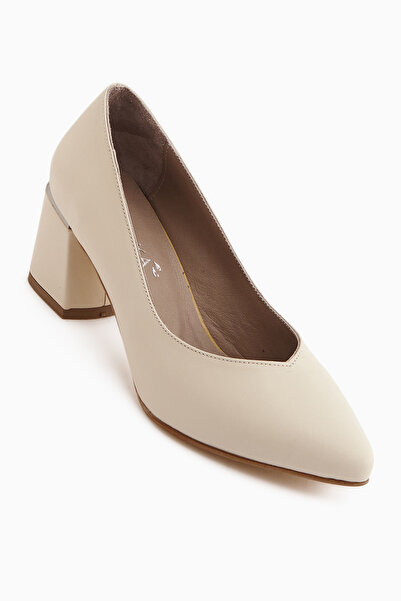 Limoya Ferida Genuine Leather Beige Thick Heeled Women's Shoes