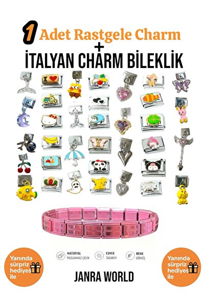 JANRA WORLD 1 Piece Random Charm + Italian Charm Bracelet Set |   With Surpri...