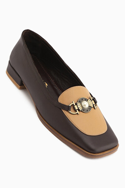 Limoya Sanie Genuine Leather Brown Buckle Women's Ballerinas