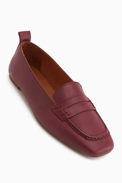 Limoya Novin Genuine Leather Burgundy Blunt Toe Women's Ballerinas