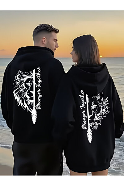 Nilvor Lover & Friend Couple Combination Stronger Together Lion Printed Hoode...