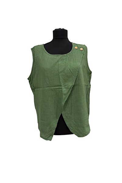 PHUTİ COLLECTION Asymmetric Cut Wooden Button Detail Bluz