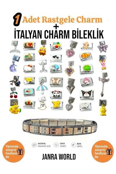 JANRA WORLD 1 Piece Random Charm + Italian Charm Bracelet Set |   With Surpri...