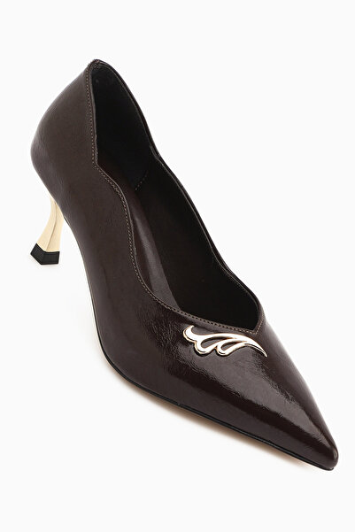 Limoya Liona Brown Buckle Detailed Women's Heeled Shoes Stiletto