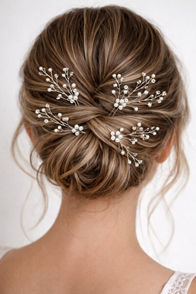 OEM Set of 4 Decorative Bridal Hair Clips – Branch Pattern with Pearls and Cr...