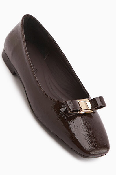 Limoya Darin Brown Bow Detailed Flat Toe Ballerinas