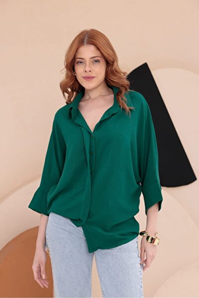 bb butik basic Elbow Sleeve Draped Loose Shirt Hkn34