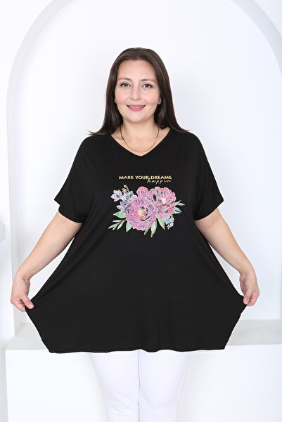 XL Modam Women's Black Lycra Viscose Plus Size Tunic