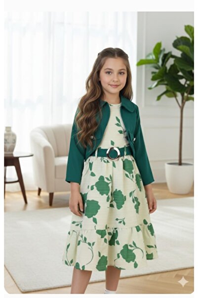 ARBİ kids Girl's Cardigan Belt Long Holiday Dress Stylish