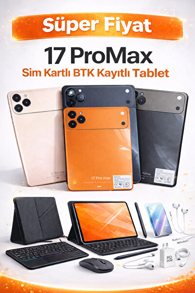 asfteknoloji 17 ProMax Sim Kartlı BTK Kayıtlı Full Set Hediyeli Tablet
