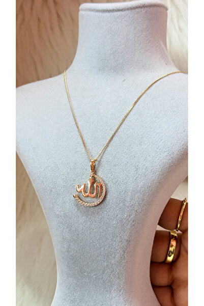 iky aksesuar Xuping Zircon Stone Necklace with Allah Writing (Rose Gold Color)