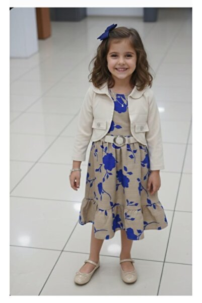 ARBİ kids Girl's Long Dress with Belt and Cardigan for Eid