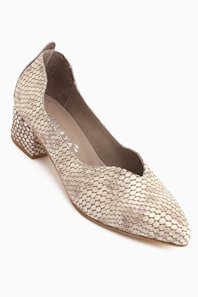Limoya Samia Genuine Leather Beige Snake Pattern Thick Heeled Women's Shoes