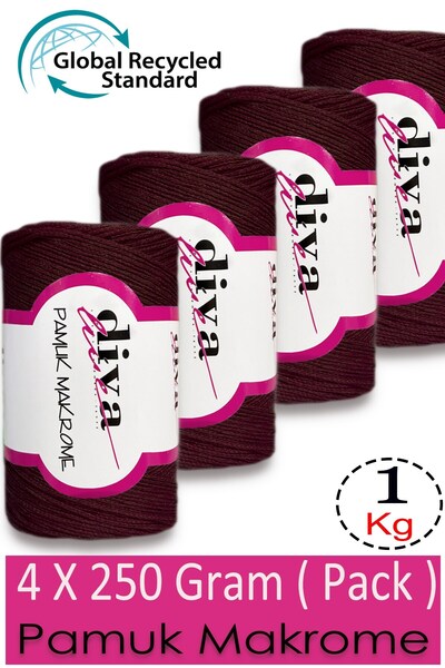 Diva İplik 1 kg - Pakovanje od 4 komada - 3 mm - Koton Makrame Torba Pređa 15...