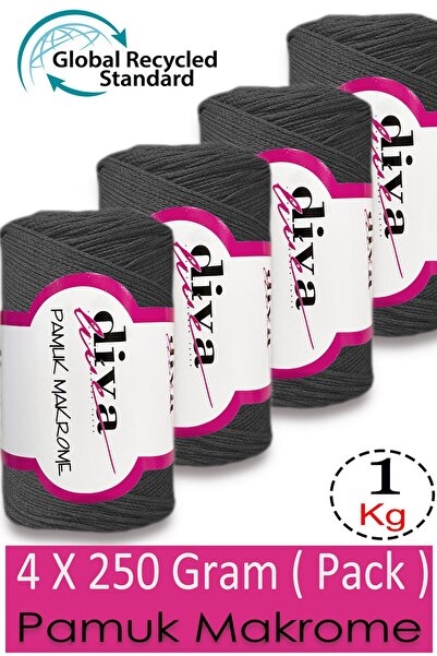 Diva İplik 1 кг - 4-пакет - 3 мм - Бавовняна макраме нитка для сумок 2108 Ант...