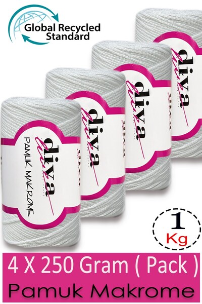 Diva İplik 1 kg - Pack of 4 - 3 mm - Koton Macrame Bag Thread 2101 White