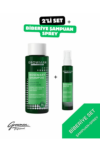 growman Biberiye Şampuan + Biberiye Suyu Seti – Saç Güçlendirici ve Saç Deris...