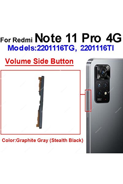 indirimplus Redmi Note 11 PRO 4G Yan Plastik Tuşlar Ses Yan Plastik Tuşlar Siyah