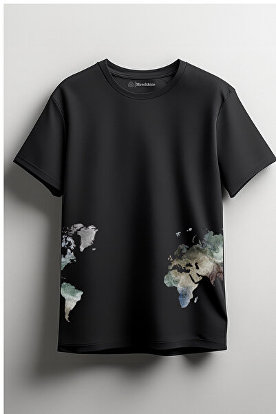 Merch&ice Tricou unisex imprimat cu harta lumii fragmentată