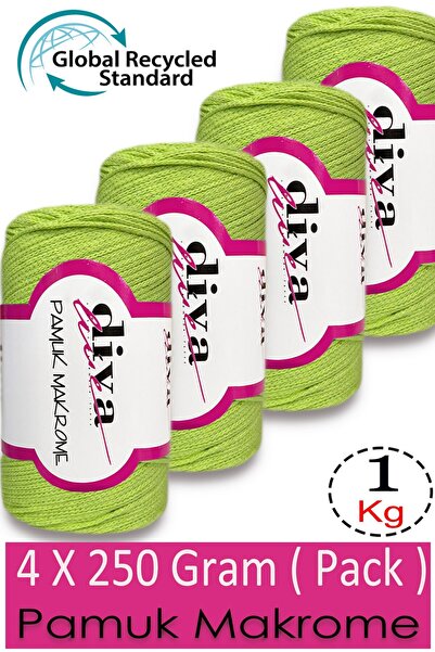 Diva İplik 1 kg - Pakovanje od 4 komada - 3 mm - Koton Makrame Torba Pređa 21...