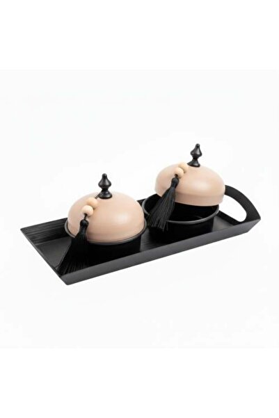 Generic Elegant Serving Set with Lid and Wooden Tray – Black × Beige