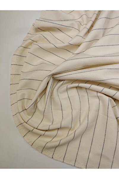 Kumaş Parça Cream Black Striped Interlock Knitted Fabric (Width 180 cm X Leng...