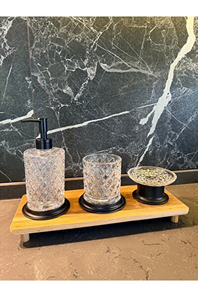 Kozak طقم حمام زجاجي من سلسلة كريستال، 3 قطع: موزع صابون سائل، حامل فرشاة، مو...