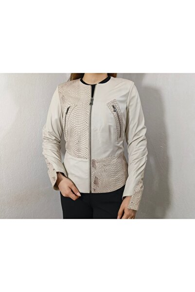 hoaryage Genuine Lambskin Soft Leather, Snake Print Pattern Leather Coat Blaz...