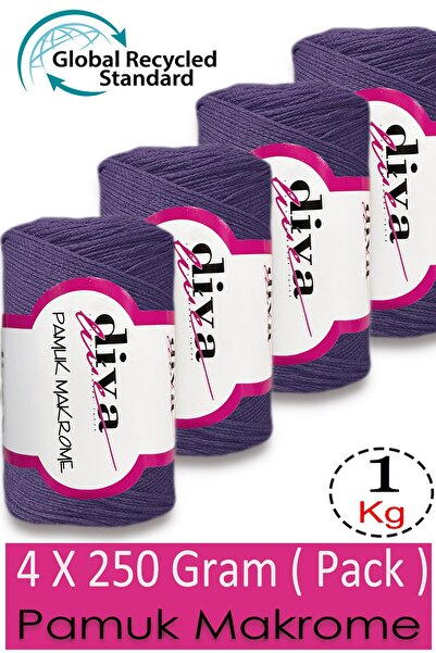 Diva İplik 1 kg - Pakovanje od 4 komada - 3 mm - Koton Makrame Torba Pređa 18...