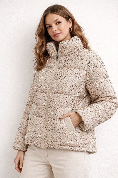 Marjinal Kadın Pullu Kadife Kapitone Mont