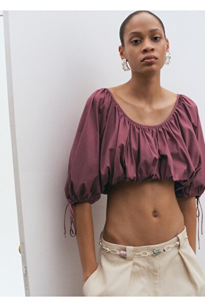 MANGO Woman Kabarık kollu crop bluz