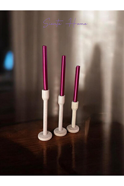 Sienta Home Kadeh 3'lü Doğal Ahşap Şamdan Mumluk Seti