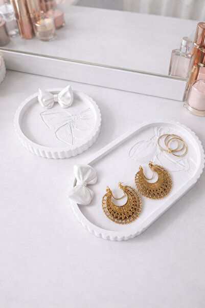 Vescarri 2-Piece Ribbon Jewelry Organizer – Decorative Tray