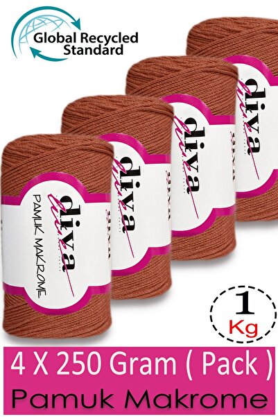 Diva İplik 1 kg - Pack of 4 - 3 mm - Koton Macrame Bag Yarn 1964 Cinnamon