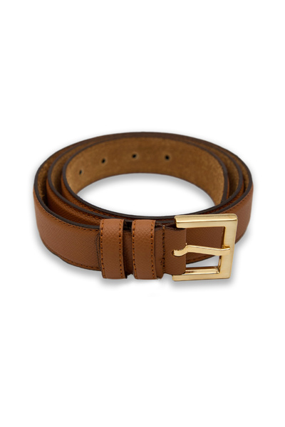 Velvoria Women's Tan Color Shiny Gold Buckle Leather Belt