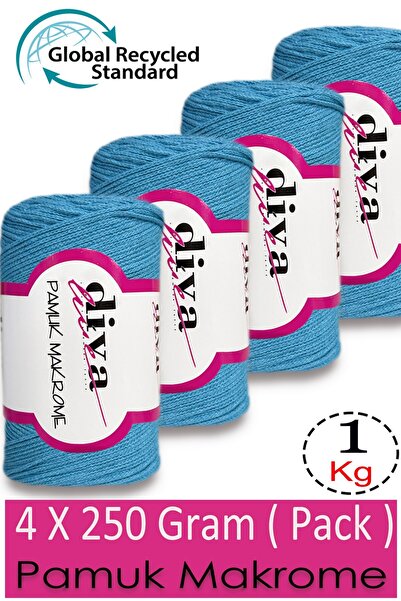 Diva İplik 1 кг - 4-пакет - 3 мм - Бавовняна макраме нитка для сумок 280 Туре...