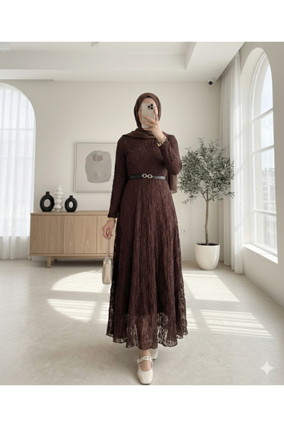 bellura Belted Lined Lace Dress