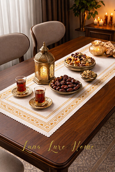Luna Luxe Home Sahar | Ramazan Özel Tasarım Dantel Desen Premium Dijital Bask...