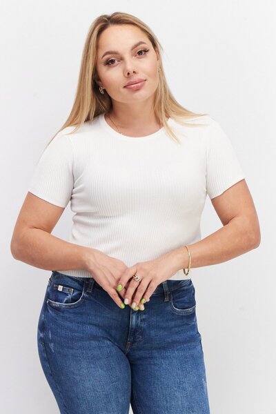 Don't Call Me Jennyfer Women Crew Neck Short Sleeve Ribbed Top, White