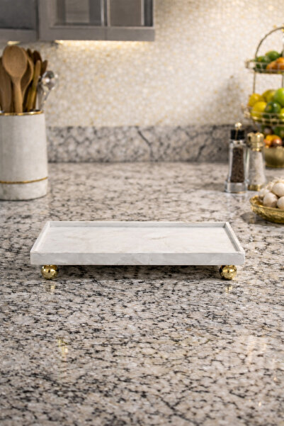 lufen deco Marble Patterned Luxury Pedestal Oil Pot Base Presentation Tray (B...
