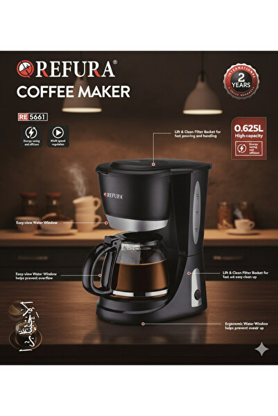 REFURA Drip Coffee Maker 0.625L - Anti-Drip & Permanent Filter
