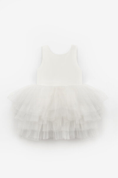 Le Mabelle Baby Girl Ballerina Dress with Ecru Tulle Skirt - Ines